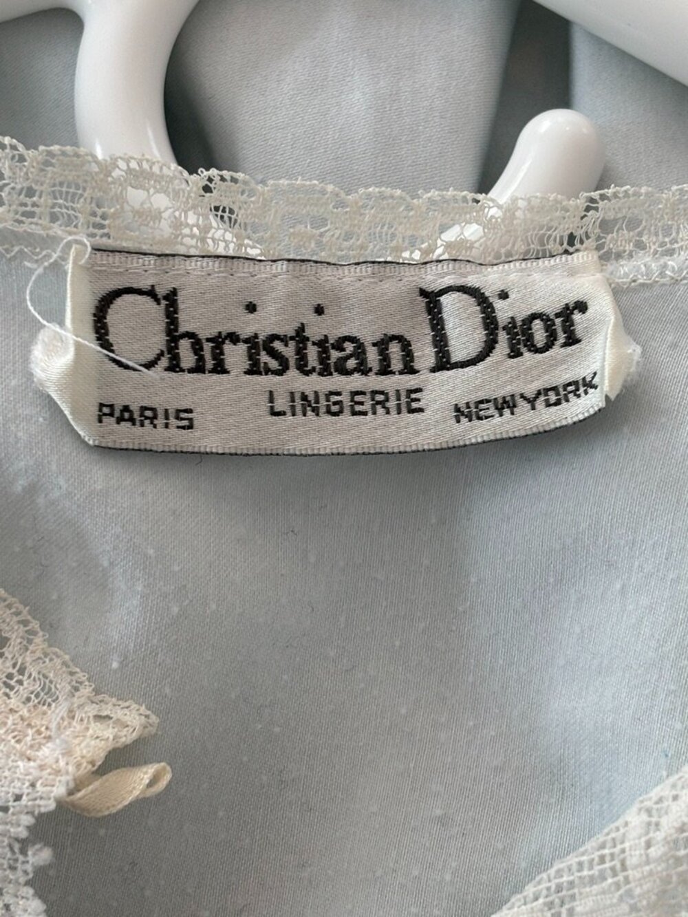 VTG 70s CHRISTIAN DIOR Lace Rosette Nightgown in Baby Blue  SZ M - Picture 10 of 14